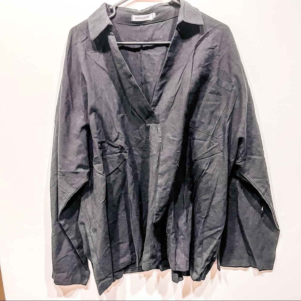 Misslook Plus Size Black Dress Shirt SZ-5XL